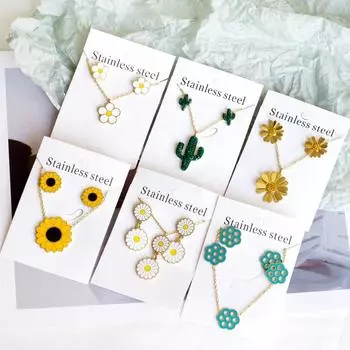 Детский мультяшный комплект из ювелирных изделий из нержавеющей стали с покрытием из 18-каратного золота и серебра, ожерелье и серьги для SE245608G