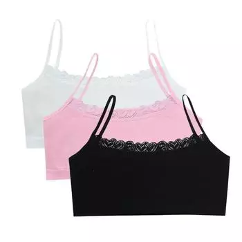 Детское нижнее белье из 3 предметов, бюстгальтер, хлопковый бюстгальтер для девочек, мягкие тренировочные бюстгальтеры для девочек периода полового созревания, однотонный детский жилет для девочек, укороченный топ, бюстье One size чёрный