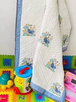 Детское одеяло из хлопка с блочным принтом, двустороннее (60*40 дюймов)