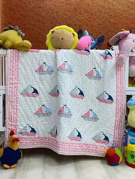 Детское одеяло «Лодка» с ручной печатью — 60*40 дюймов