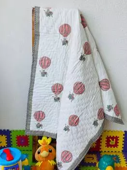 Детское одеяло с воздушным шаром со слоном и ручным блоком с принтом - 60*40 дюймов