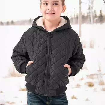 Детское осенне-зимнее модное повседневное толстое флисовое пальто с капюшоном в клетку 100 чёрный