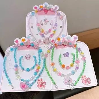 Детское ожерелье, повязка на голову, браслет, мультяшная вечеринка, подарок на день рождения, серьги для девочек, головной убор принцессы, детские аксессуары 4pcs