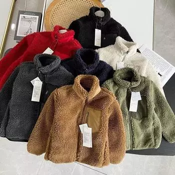 Детское пальто осень-зима для мальчиков и девочек флисовая повседневная универсальная куртка на молнии детская одежда 160cm чёрный