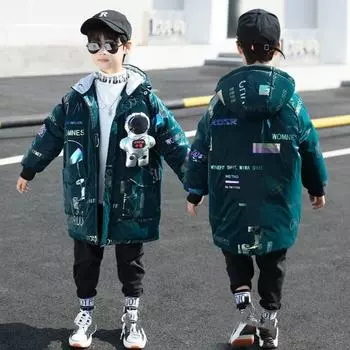 Детское пальто Paike большого размера для отдыха на природе, зимнее милое толстое бархатное длинное пальто с капюшоном 170 чёрный