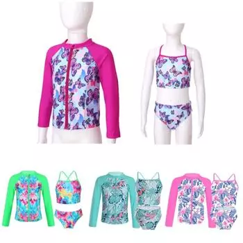 Детское пальто с длинными рукавами и застежкой-молнией спереди для девочек, трусы с эластичным поясом, жилет без рукавов, топы, купальник из 3 предметов 10-12 Years зелёный