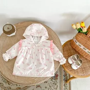 Детское пальто с капюшоном на молнии с принтом в виде сердца, милый детский кардиган с длинными рукавами, модная теплая куртка для маленьких девочек bafanou 93080 73cm(6-12M)