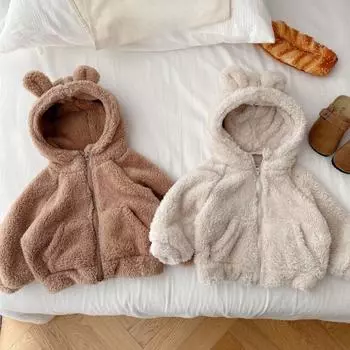 Детское пальто зимнее с капюшоном, утолщенный верх, однотонная зимняя одежда 73cm коричневый