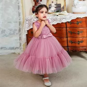 Детское платье Белое платье для крещения маленьких девочек с рукавами для дня рождения 1 года Вечерние платья-пачки принцессы Одежда для новорожденных на свадьбу 80 белый