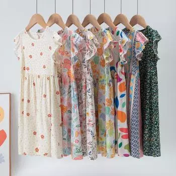 Детское платье без рукавов с цветочным принтом, летнее платье принцессы с лямкой на шее для девочек 110cm