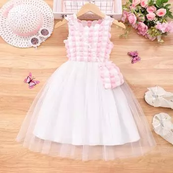 Детское платье без рукавов с сеткой-пузырьком, летнее модное милое платье для девочек с сумкой-цепочкой из жемчуга 3Y