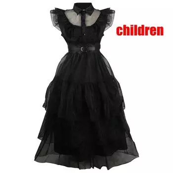 Детское платье Cos, марлевая юбка Wednesday Adams, черная марлевая юбка, платье для косплея 140cm