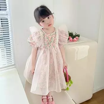 Детское платье Детское платье с цветочным принтом Платье с рукавами-фонариками Платье принцессы для девочек 100