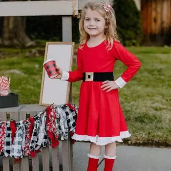 Детское платье, детское платье с длинными рукавами и круглым вырезом для девочек 3-4Y