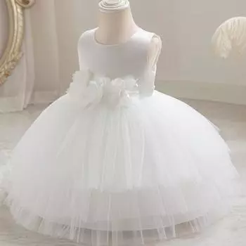 Детское платье Детское свадебное платье с яркими цветами для выступлений Платье для выступлений Сетчатое платье принцессы для девочек 100 белый
