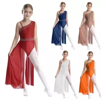 Детское платье для балета и лирического танца для девочек, гимнастический купальник с юбкой из прозрачной сетки, современный танцевальный костюм для фигурного катания 5-6 Years бордовый