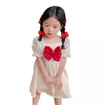 Детское платье для девочек, французское платье с квадратным воротником и рукавами-пузырьками, платье принцессы 110