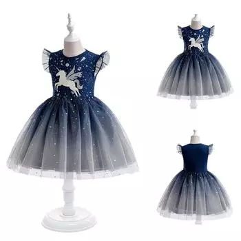 Детское платье для девочек, летние платья для вечеринки, дня рождения, детское элегантное платье принцессы, вечерние длинные платья с героями мультфильмов 110 темно-синий