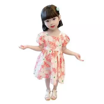 Детское платье для девочек, платье принцессы с лямкой на шее и короткими рукавами и принтом на спине, платье принцессы для детей от 1 до 5 лет 100