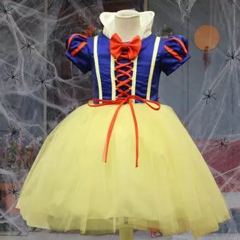 Детское платье для косплея на Хэллоуин в стиле принцессы с короткими рукавами, шнуровкой на бретелях, трапециевидным вырезом, бантом, декором на сцене, костюм для шоу 100cm