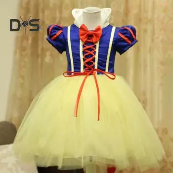 Детское платье для косплея на Хэллоуин в стиле принцессы с короткими рукавами, шнуровкой на бретелях, трапециевидным вырезом, бантом, декором на сцене, костюм для шоу 100cm