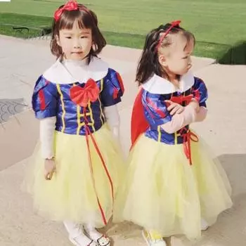 Детское платье для косплея на Хэллоуин в стиле принцессы с короткими рукавами, шнуровкой на бретелях, трапециевидным вырезом, бантом, декором на сцене, костюм для шоу 110cm