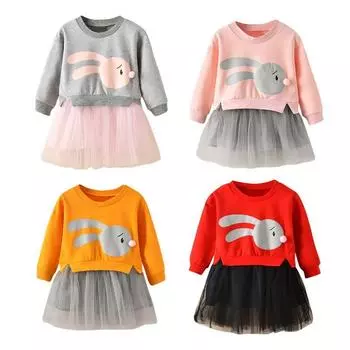 Детское платье для маленьких девочек, сетчатые платья, свитер с длинными рукавами, платье длиной до колена, весенне-осенняя одежда 90