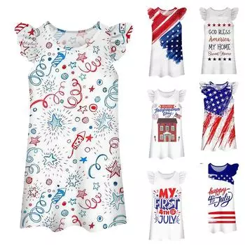 Детское платье Юбка с развевающимися рукавами Повседневное платье 100 синий