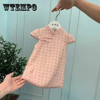 Детское платье, летнее тонкое платье для девочек, платье принцессы Cheongsam без рукавов в китайском стиле с вышивкой на пуговицах 130 розовый