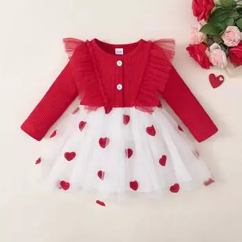 Детское платье. Лоскутное тюлевое платье для маленьких девочек. Детское платье с круглым вырезом и длинными рукавами. 9-12M