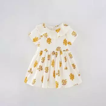 Детское платье новое летнее платье в детском стиле с круглым вырезом и короткими рукавами юбка для девочек 90cm