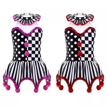 Детское платье-пачка с клоуном и помпонами для девочек, нарядное платье для костюмированной вечеринки на Хэллоуин, цирковой костюм 3-4 Years ярко-розовый