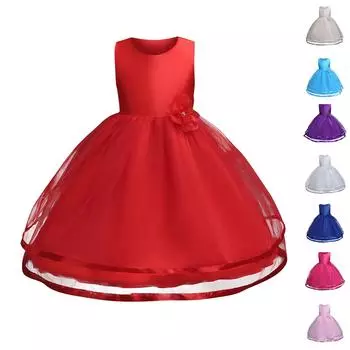 Детское платье Платье принцессы с цветочным узором Однотонное платье для торта 110 синий