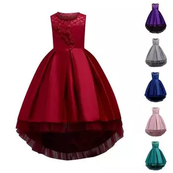 Детское платье Платье принцессы с цветочным узором Однотонное платье для торта 110 темно-синий