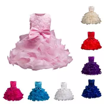 Детское платье Платье принцессы с бантом Однотонное платье для торта с блестками 110 шампанского