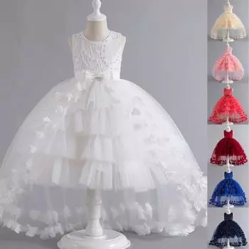 Детское платье Платье принцессы с бантом Однотонное платье для торта с блестками 110 синий