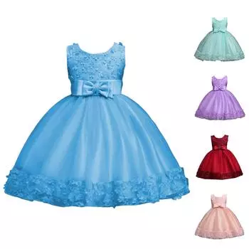 Детское платье Платье принцессы с цветочным узором Однотонное платье для торта 140
