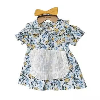 Детское платье Платье с лацканами с цветочным принтом и повязкой на голову 66