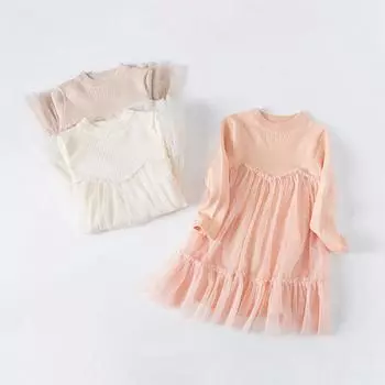 Детское платье принцессы для девочек, однотонное марлевое платье с длинными рукавами 80