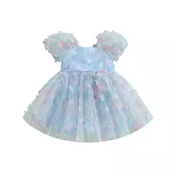 Детское платье принцессы для девочек, тюлевое платье с пышными рукавами, платье трапециевидной формы с цветком/бабочкой для вечерние шоу на сцене 2-3 Years розовый