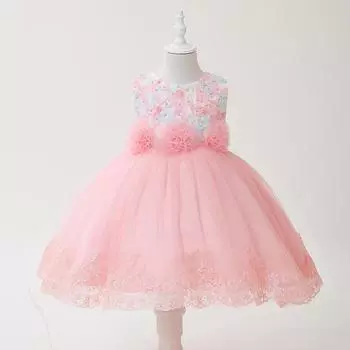 Детское платье принцессы, кружевное платье для девочек, платье без рукавов с навершием 100cm розовый