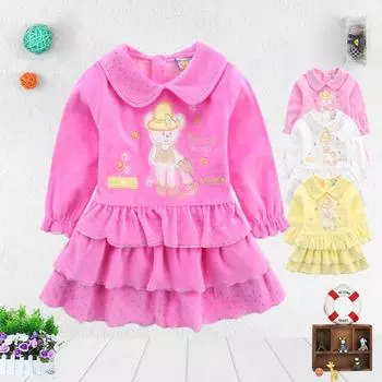 Детское платье принцессы с длинными рукавами и вышивкой для девочек на свадьбу, день рождения, детская плиссированная юбка, повседневные платья с узором 70 белый