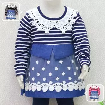 Детское платье принцессы в полоску с кружевом и длинными рукавами для девочек на свадьбу, день рождения, детская плиссированная юбка, платья в ковбойском стиле с повседневным узором 86 красный