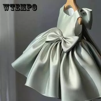 Детское платье принцессы, высококачественное темпераментное вечернее платье с цветочным узором для девочек на день рождения, однотонное платье без рукавов с большим бантом 140