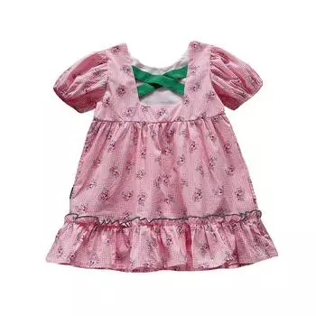 Детское платье с цветочным принтом в корейском стиле для девочек, милое платье с открытой спиной, платье принцессы 120