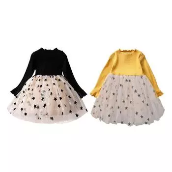 Детское платье с длинными рукавами для маленьких девочек, весенне-осеннее сетчатое марлевое платье принцессы со звездами, детские платья для дня рождения 120