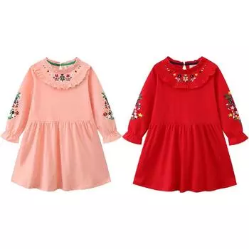Детское платье с длинными рукавами для девочек, платье с вышивкой 4T