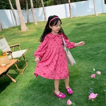 Детское платье с длинными рукавами и цветочным принтом для девочек 11