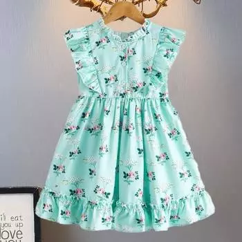 Детское платье с принтом и оборками на подоле, зеленое платье с кружевным воротником для девочек для отпуска 7 Years зелёный
