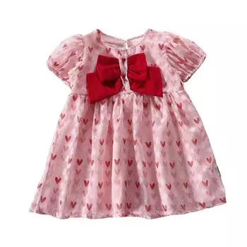 Детское платье с принтом «Любовь» для девочек в корейском стиле, платье принцессы с бантом 140
